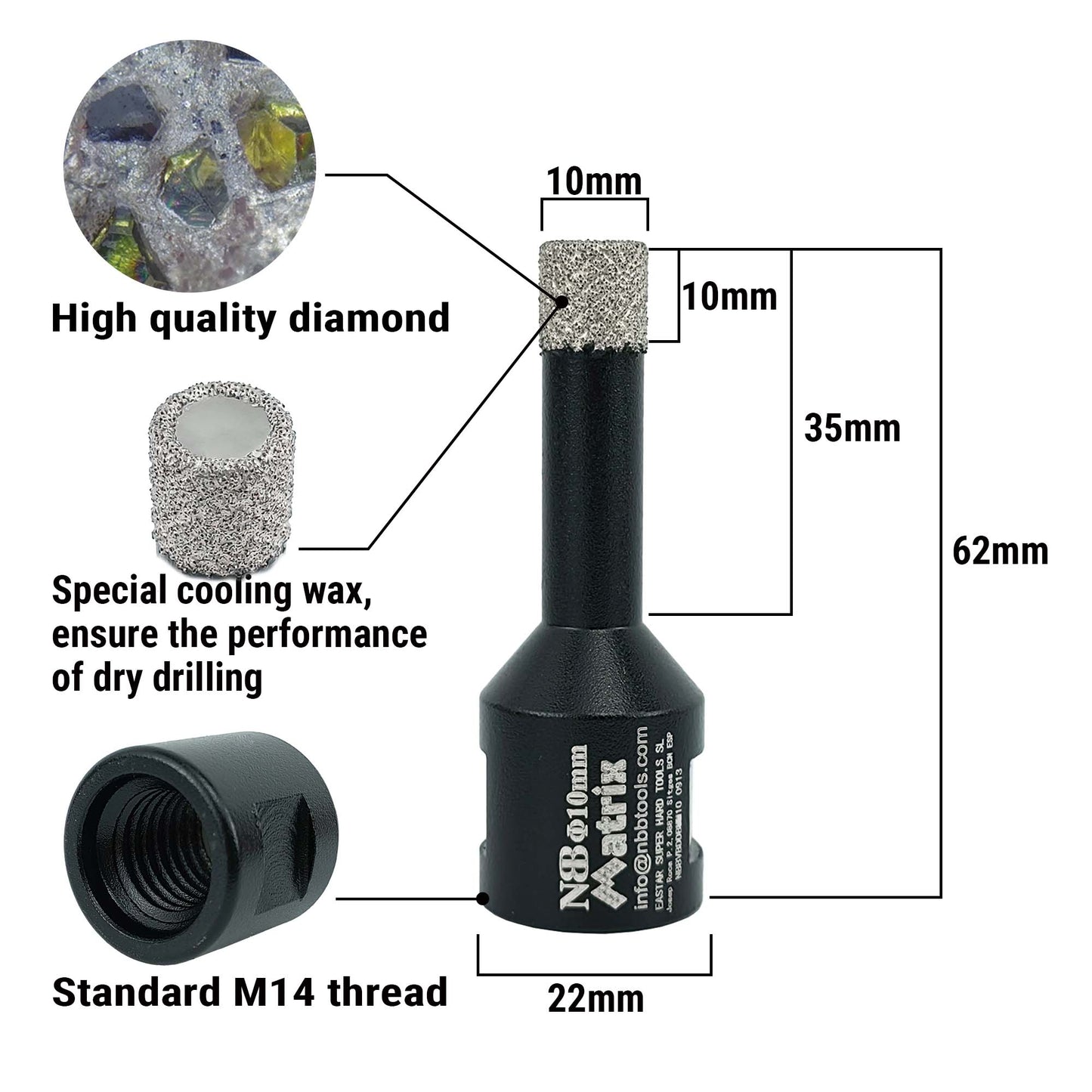 NBB Broca de diamante fresa diamantada con M14 Ordenar en forma de una matriz corona diamante para taladrar en porcelana cerámica baldosa granito mármol en seco húmedo para Amoladora Angular