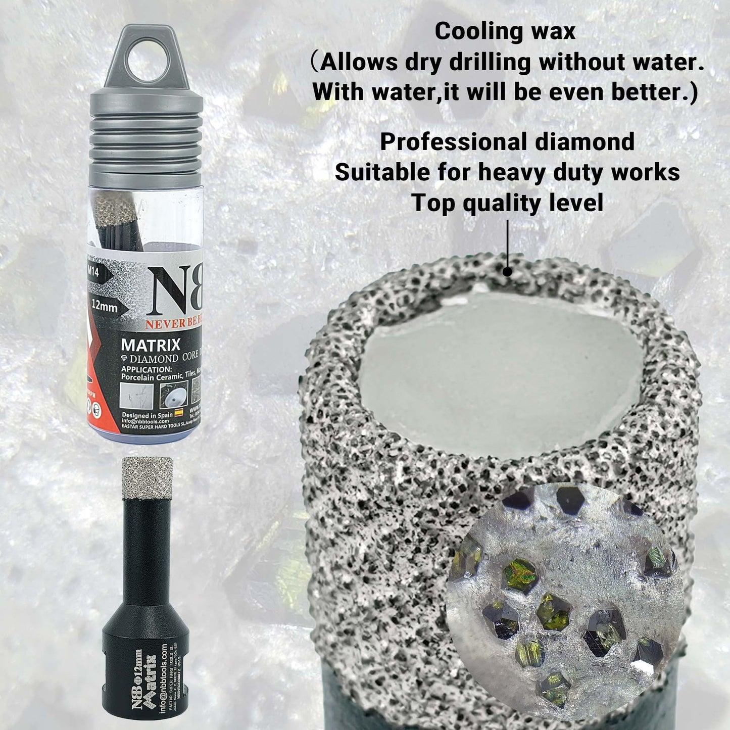NBB Broca de diamante fresa diamantada con M14 Ordenar en forma de una matriz corona diamante para taladrar en porcelana cerámica baldosa granito mármol en seco húmedo para Amoladora Angular