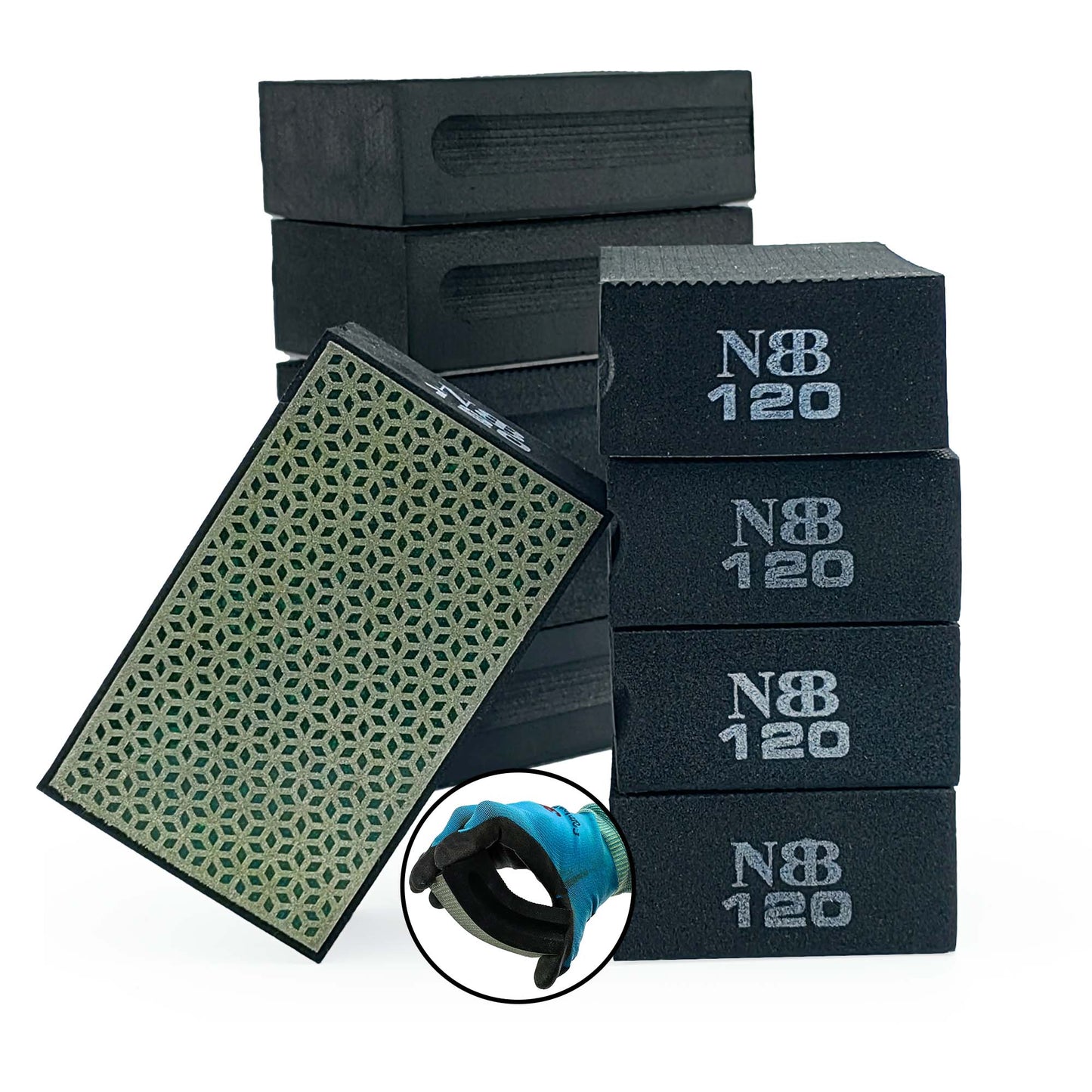 NBB Almohadilla diamantada a Mano para lijar o pulir, Bloque Diamante de Lijado/Pulido con Respaldo de Esponja Flexible para moliendar Piedra Granito cerámica azulejo Vidrio Madera Metal (10pcs)
