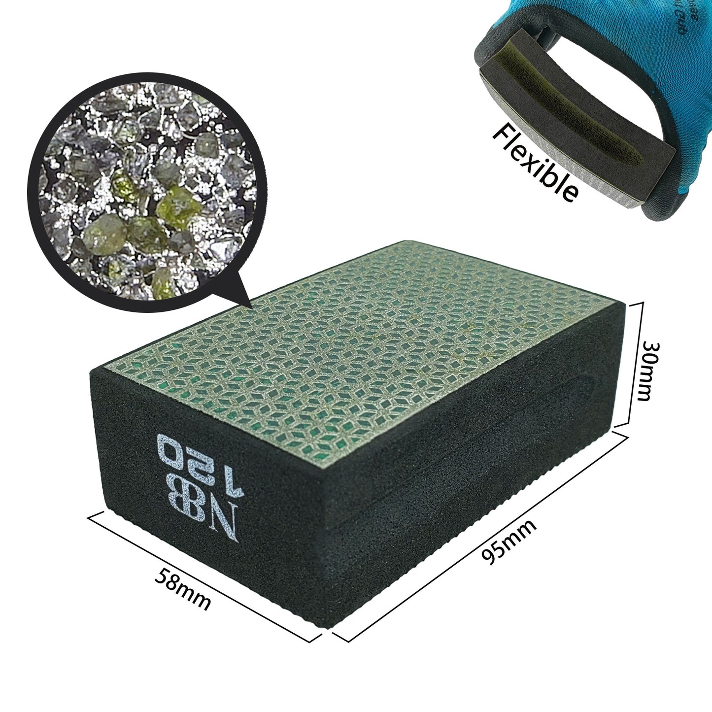 NBB Almohadilla diamantada a Mano para lijar o pulir, Bloque Diamante de Lijado/Pulido con Respaldo de Esponja Flexible para moliendar Piedra Granito cerámica azulejo Vidrio Madera Metal (10pcs)