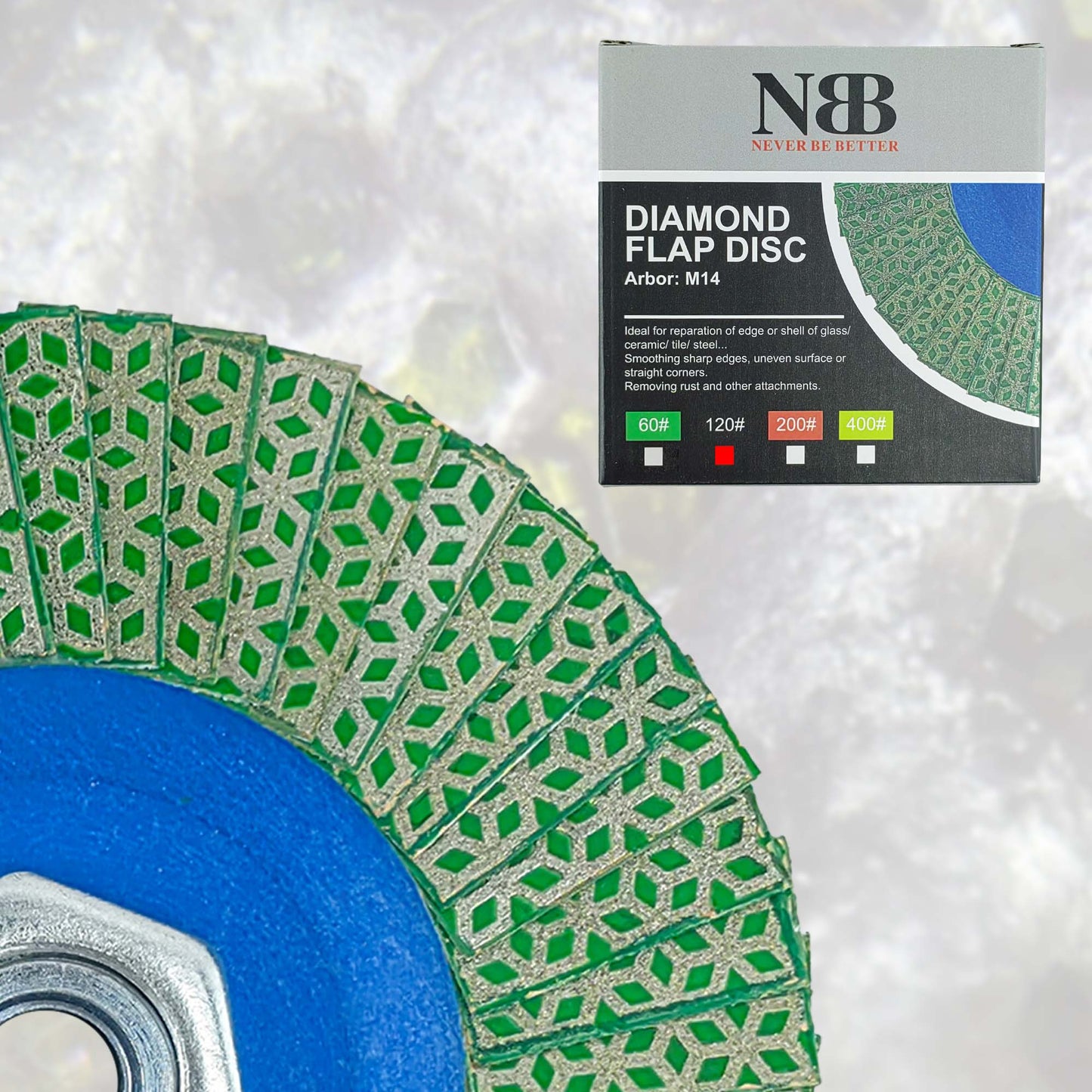 NBB Rueda de láminas con diamante Disco de láminas de diamante completo con M14 brida ideal para lijado pulido de cerámica gres porcelánico piedra bordes y biseles con amoladora