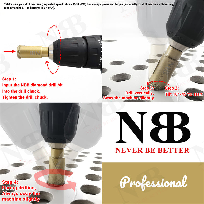 NBB Brocas de diamante con vástago hexagonal 12.5mm, corona diamante para taladrar en seco en porcelana,cerámica,baldosas,granito,azulejo, meyor en húmedo, para perforadora de pistola y banco