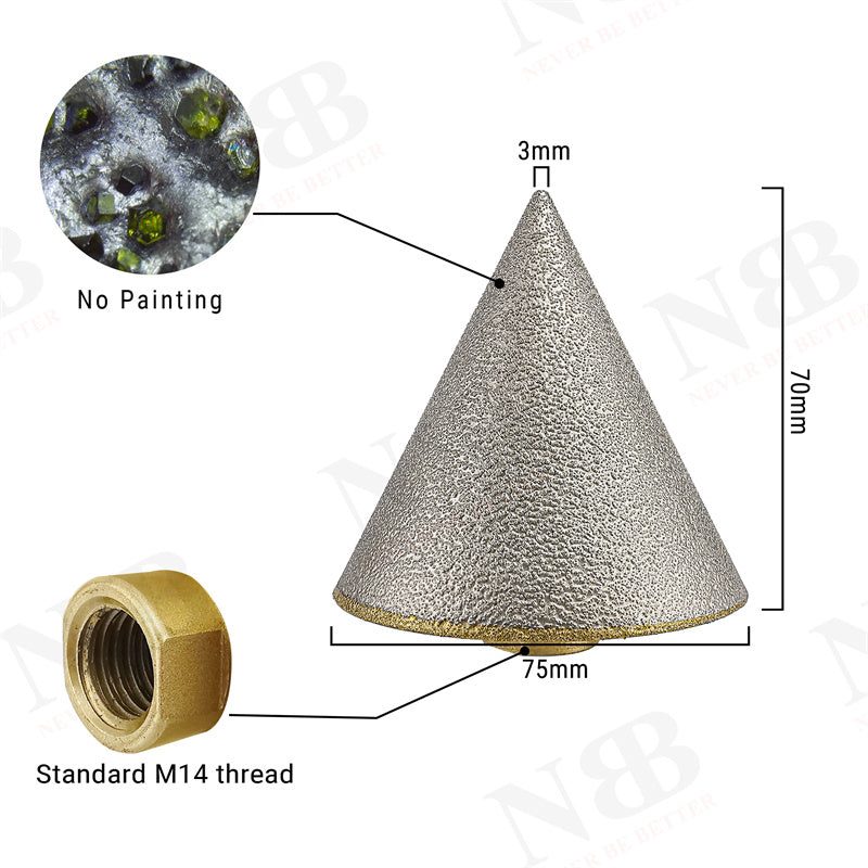 NBB Fresa de diamante con M14, para biselar en seco o húmedo profesionalmente en porcelana, cerámica, baldosas, granito, mármol, para amoladora angular