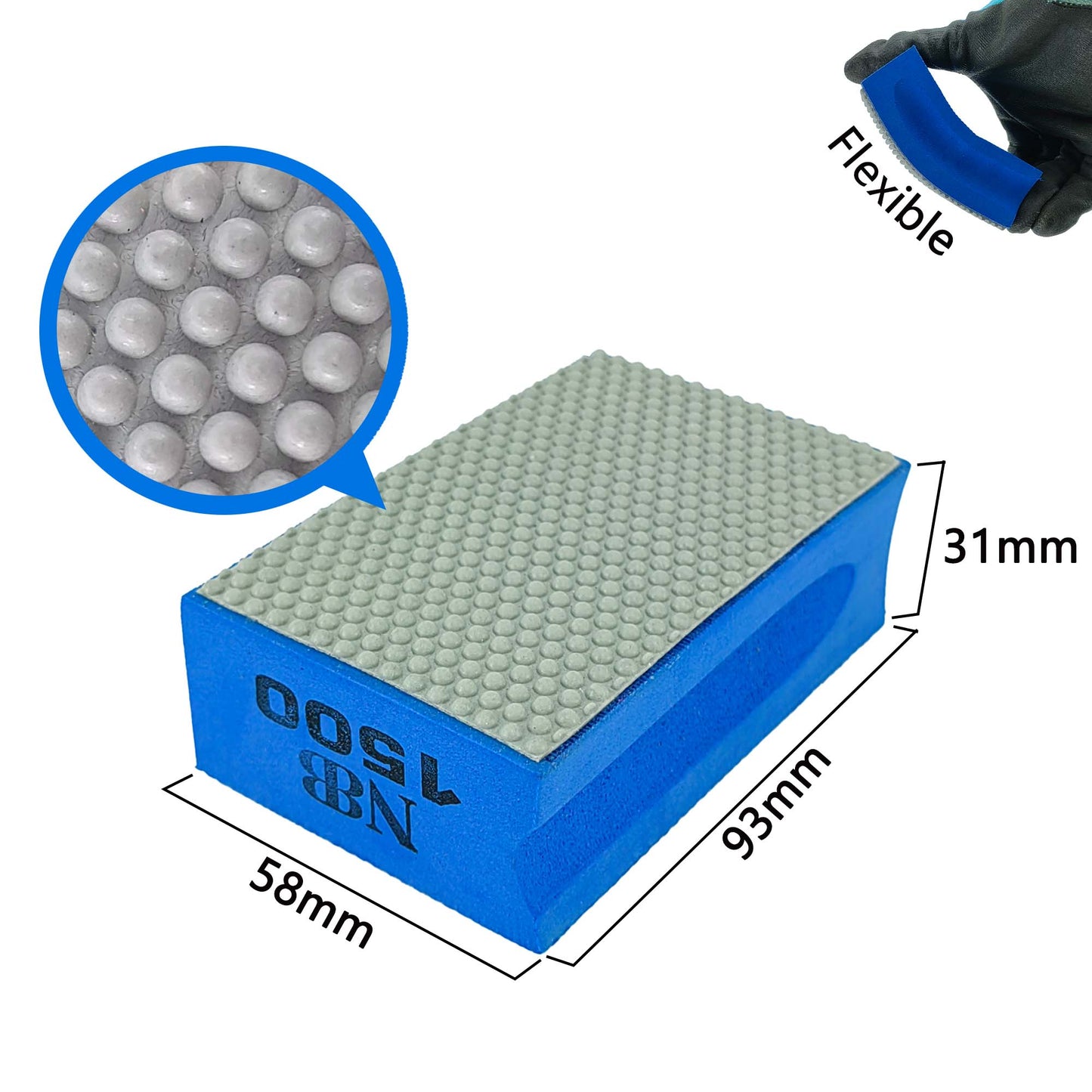 NBB Almohadilla diamantada para lijar y pulir a Mano con Diamante galvanizado para Piedra, mármol, Granito, cerámica, azulejo, Vidrio, con Almohadilla de Esponja Flexible