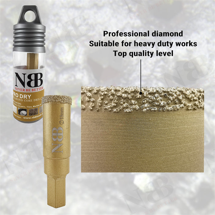 NBB Brocas de diamante con vástago hexagonal 12.5mm, corona diamante para taladrar en seco en porcelana,cerámica,baldosas,granito,azulejo, meyor en húmedo, para perforadora de pistola y banco