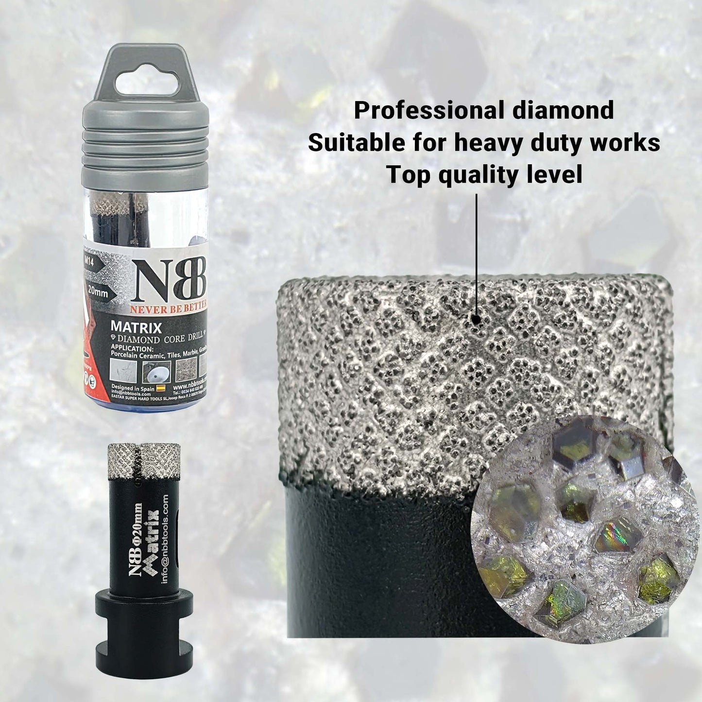 NBB Broca de diamante fresa diamantada con M14 Ordenar en forma de una matriz corona diamante para taladrar en porcelana cerámica baldosa granito mármol en seco húmedo para Amoladora Angular