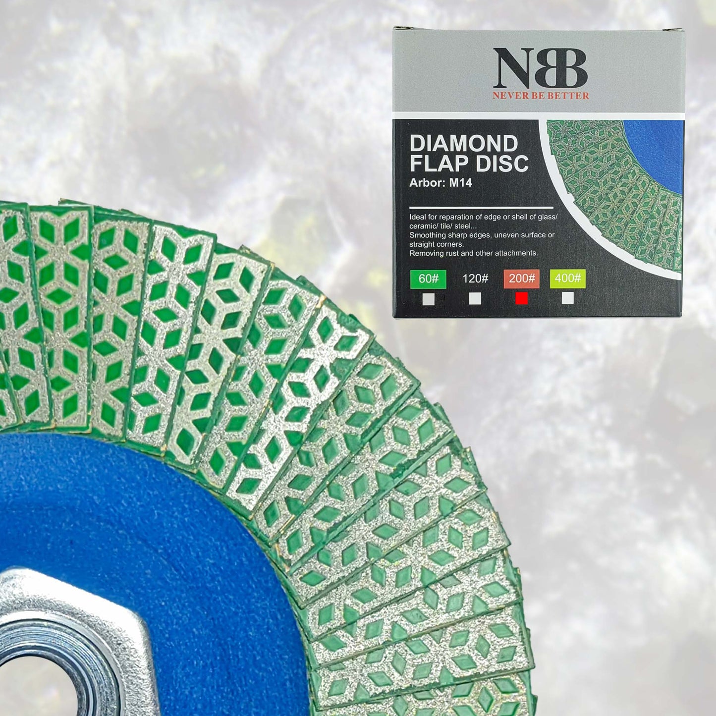 NBB Rueda de láminas con diamante Disco de láminas de diamante completo con M14 brida ideal para lijado pulido de cerámica gres porcelánico piedra bordes y biseles con amoladora
