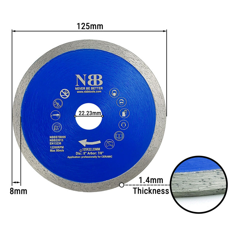 NBB Disco de corte de diamante sierra de diamante con altura de 8mm cuchilla continua espesor 1,4mm hoja diamante corte profesional de Porcelanico Cerámica Azulejo Mármol Granito Piedra