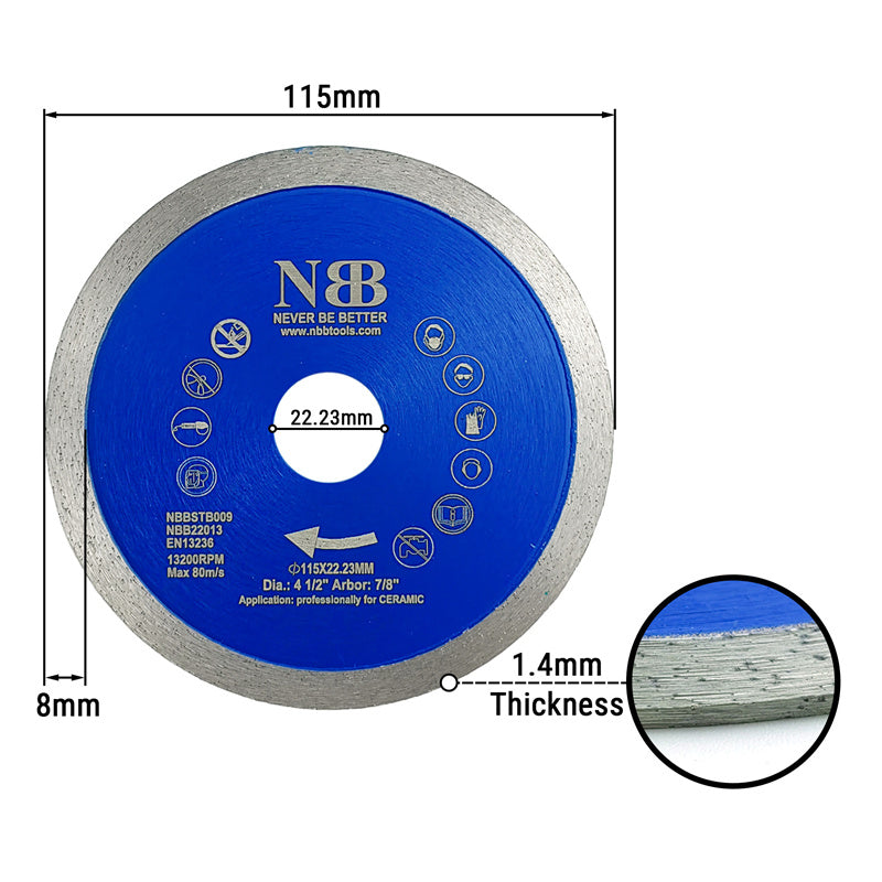 NBB Disco de corte de diamante sierra de diamante con altura de 8mm cuchilla continua espesor 1,4mm hoja diamante corte profesional de Porcelanico Cerámica Azulejo Mármol Granito Piedra