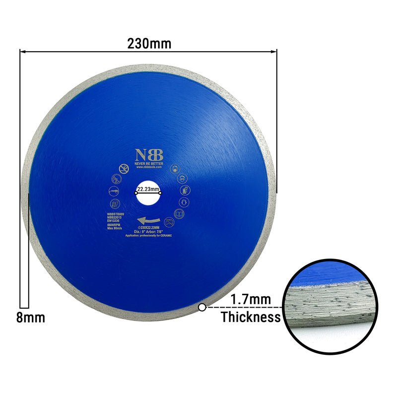 NBB Disco de corte de diamante sierra de diamante con altura de 8mm cuchilla continua espesor 1,4mm hoja diamante corte profesional de Porcelanico Cerámica Azulejo Mármol Granito Piedra