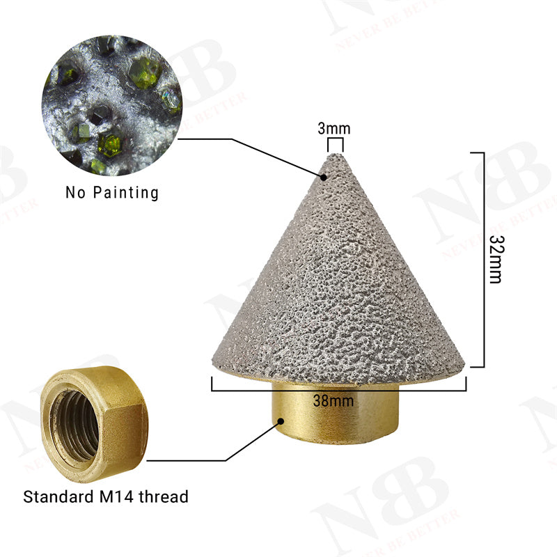 NBB Fresa de diamante con M14, para biselar en seco o húmedo profesionalmente en porcelana, cerámica, baldosas, granito, mármol, para amoladora angular