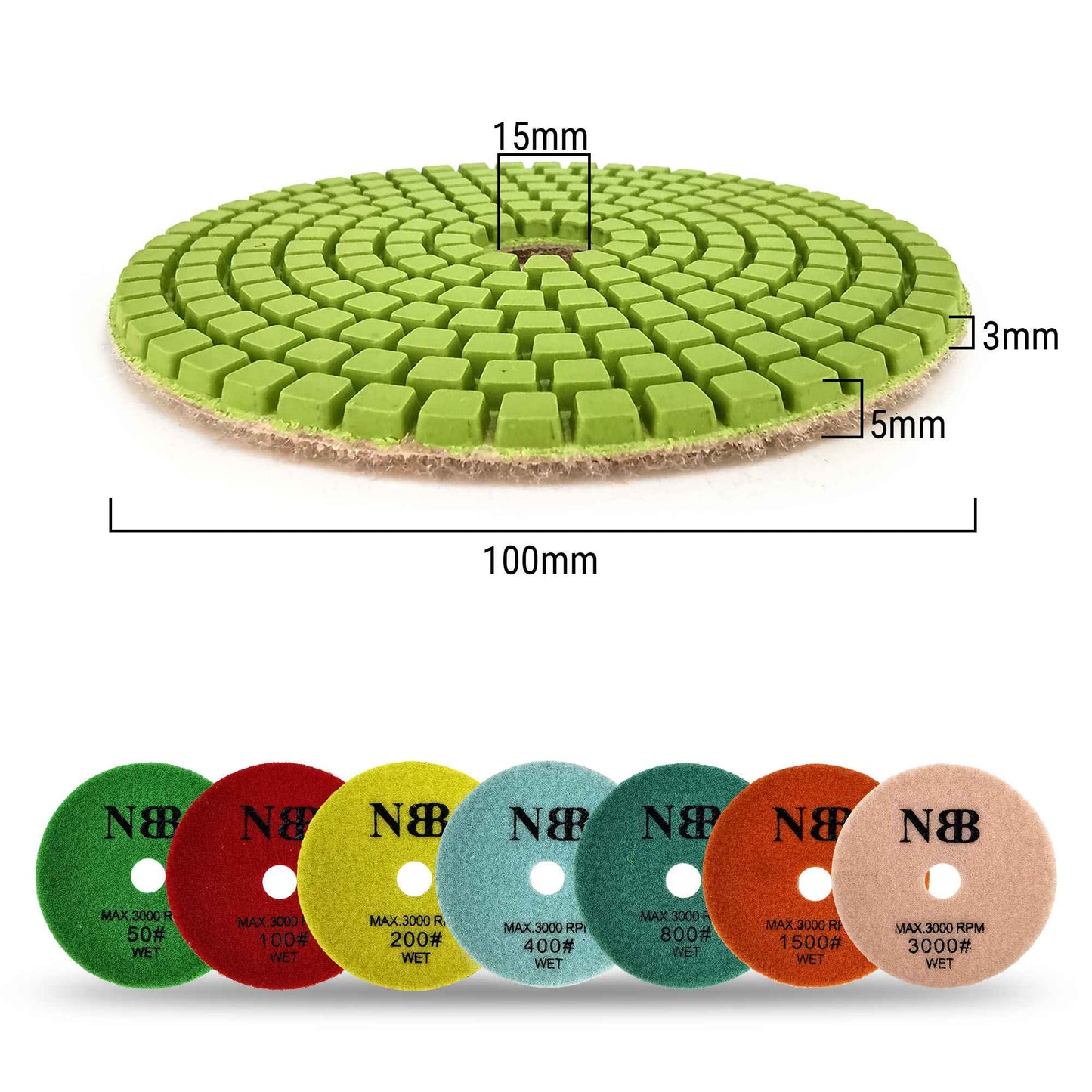 NBB Almohadillas de pulido de diamante 4" 100mm disco renovación lijado diamante para Pulir en húmedo granito mármol piedra porcelana cerámica con respaldo de nylon buen acabado