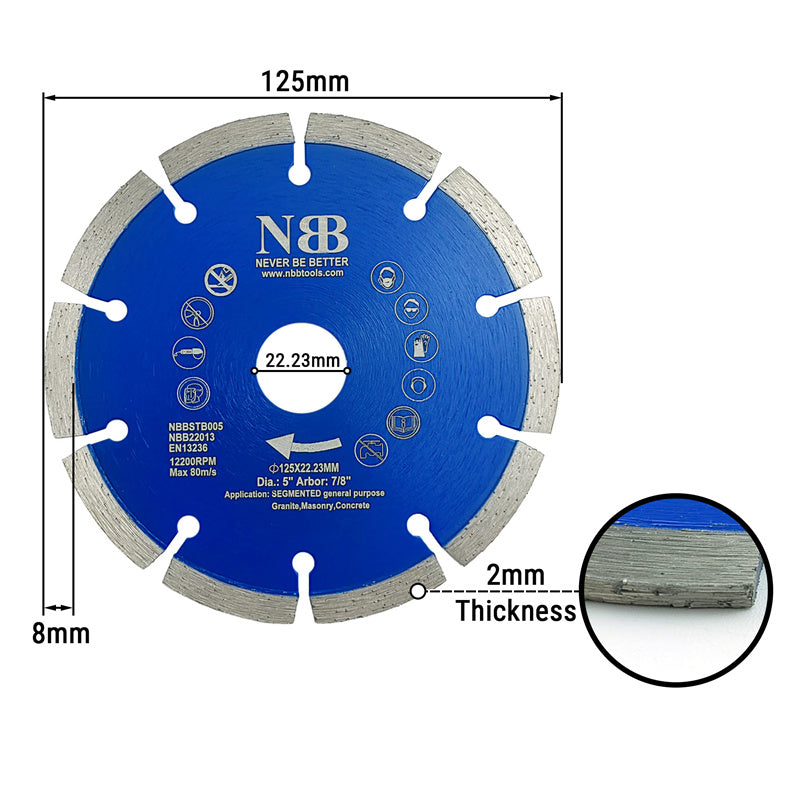 NBB Disco de corte de diamante con 8mm segmento duradero disco de diamante universal Corte en seco de mármol Granito Ladrillo cerámico hormigón piedra para uso general