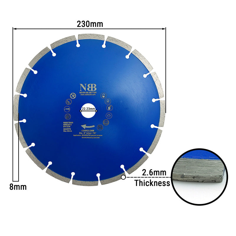 NBB Disco de corte de diamante con 8mm segmento duradero disco de diamante universal Corte en seco de mármol Granito Ladrillo cerámico hormigón piedra para uso general