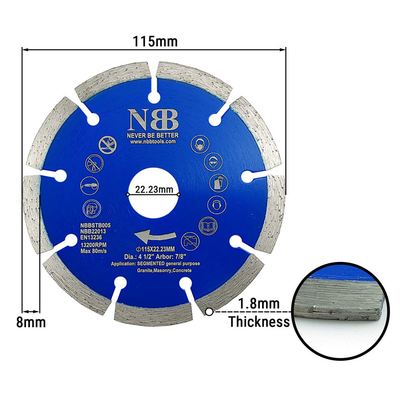 NBB Disco de corte de diamante con 8mm segmento duradero disco de diamante universal Corte en seco de mármol Granito Ladrillo cerámico hormigón piedra para uso general