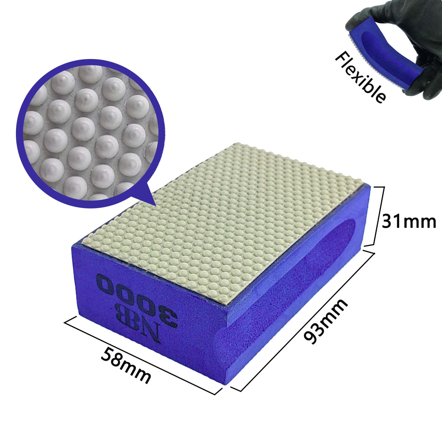 NBB Almohadilla diamantada para lijar y pulir a Mano con Diamante galvanizado para Piedra, mármol, Granito, cerámica, azulejo, Vidrio, con Almohadilla de Esponja Flexible