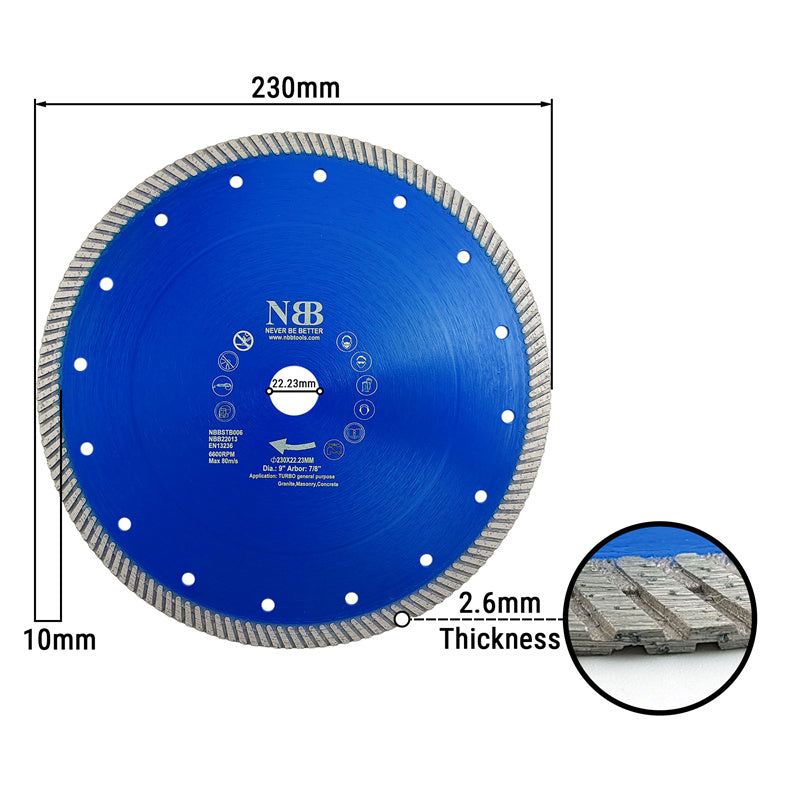NBB Disco de corte de diamante sierra de diamante con 10mm segmento diamant turbo estrecho espesor 2,2mm hoja diamante Corte en seco de Porcelanico Cerámica Azulejo Mármol Granito Piedra