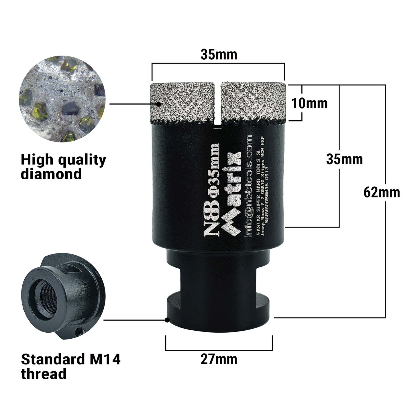 NBB Broca de diamante fresa diamantada con M14 Ordenar en forma de una matriz corona diamante para taladrar en porcelana cerámica baldosa granito mármol en seco húmedo para Amoladora Angular