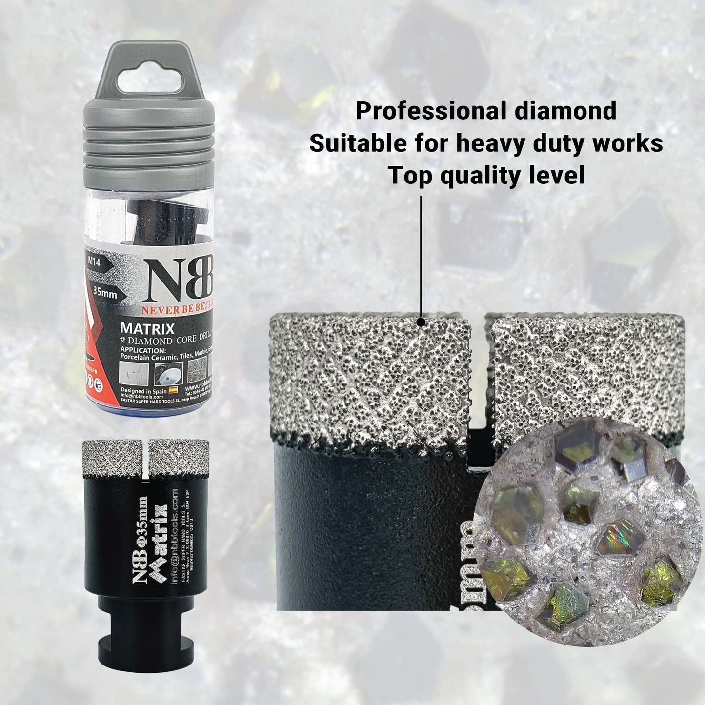 NBB Broca de diamante fresa diamantada con M14 Ordenar en forma de una matriz corona diamante para taladrar en porcelana cerámica baldosa granito mármol en seco húmedo para Amoladora Angular
