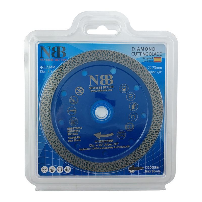 NBB Disco de corte de diamante premium sierra de diamante con altura de 10mm segmento turbo cruzado espesor 1,4mm eje 22,23 mm hoja diamant Corte en seco de Porcelanico Cerámica Azulejo