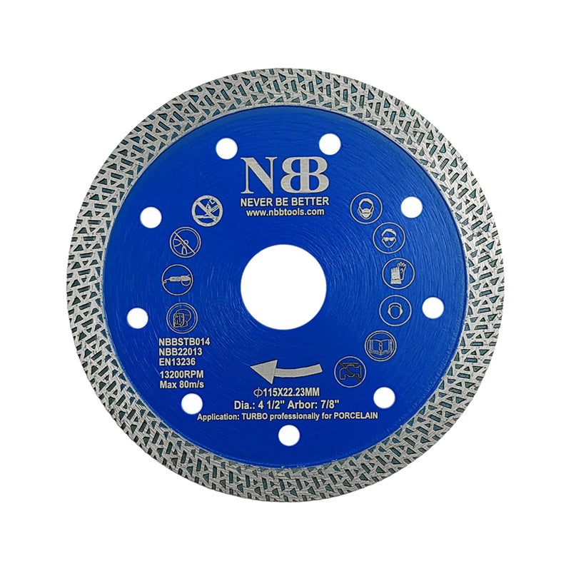 NBB Disco de corte de diamante premium sierra de diamante con altura de 10mm segmento turbo cruzado espesor 1,4mm eje 22,23 mm hoja diamant Corte en seco de Porcelanico Cerámica Azulejo