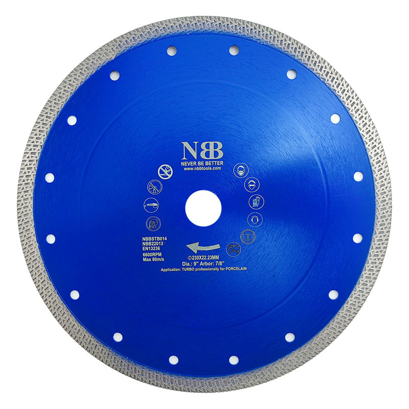 NBB Disco de corte de diamante premium sierra de diamante con altura de 10mm segmento turbo cruzado espesor 1,4mm eje 22,23 mm hoja diamant Corte en seco de Porcelanico Cerámica Azulejo