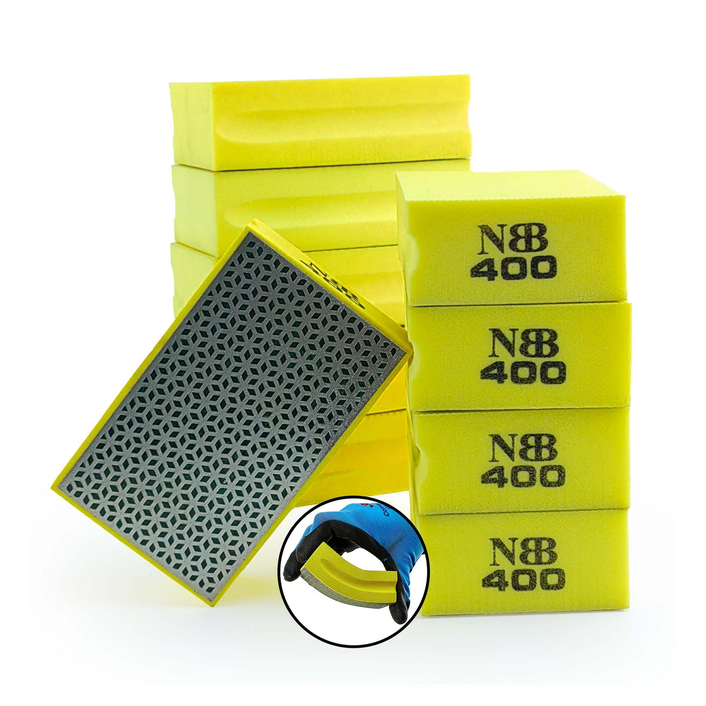 NBB Almohadilla diamantada a Mano para lijar o pulir, Bloque Diamante de Lijado/Pulido con Respaldo de Esponja Flexible para moliendar Piedra Granito cerámica azulejo Vidrio Madera Metal (10pcs)