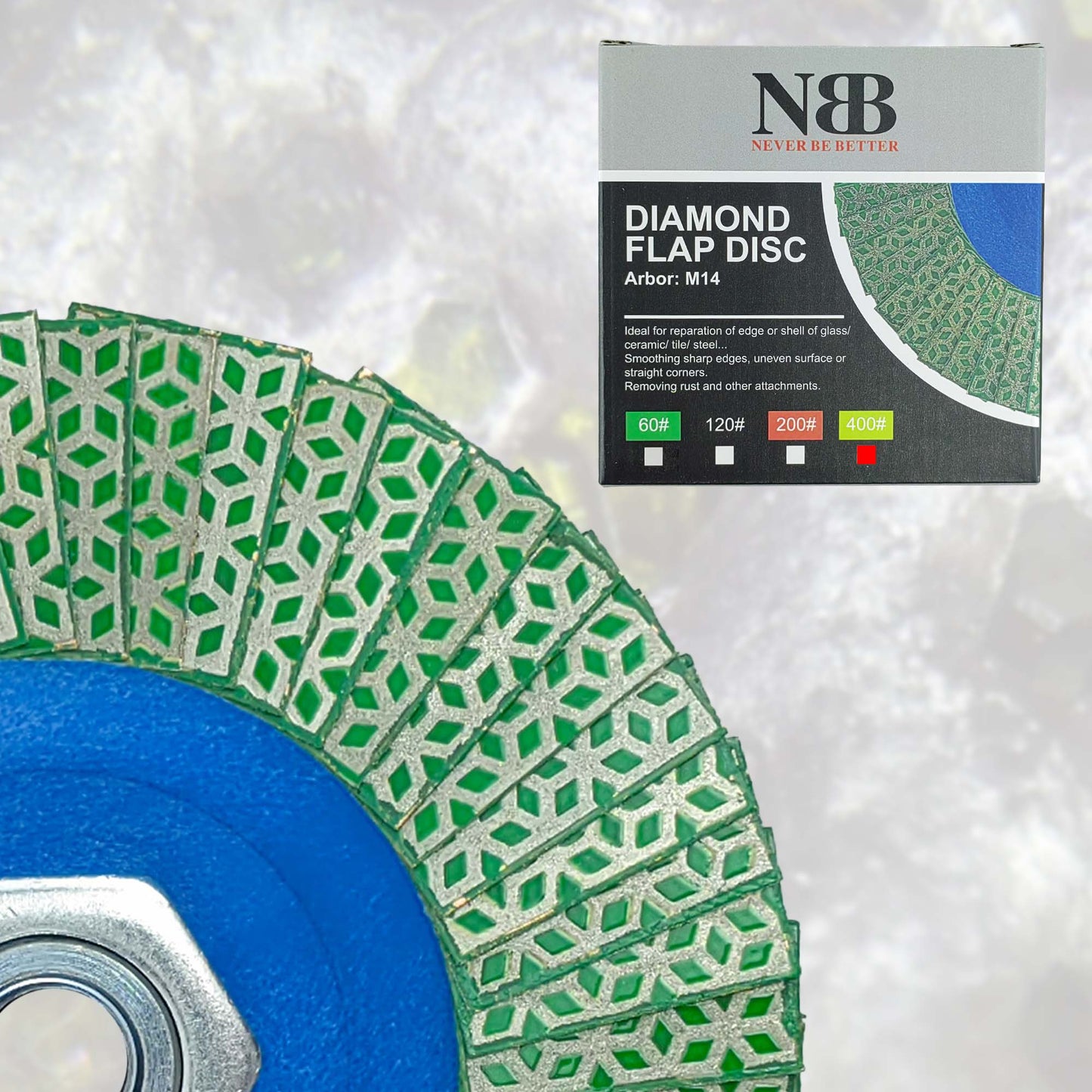 NBB Rueda de láminas con diamante Disco de láminas de diamante completo con M14 brida ideal para lijado pulido de cerámica gres porcelánico piedra bordes y biseles con amoladora