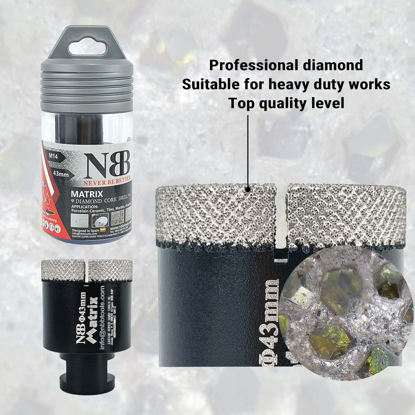 NBB Broca de diamante fresa diamantada con M14 Ordenar en forma de una matriz corona diamante para taladrar en porcelana cerámica baldosa granito mármol en seco húmedo para Amoladora Angular