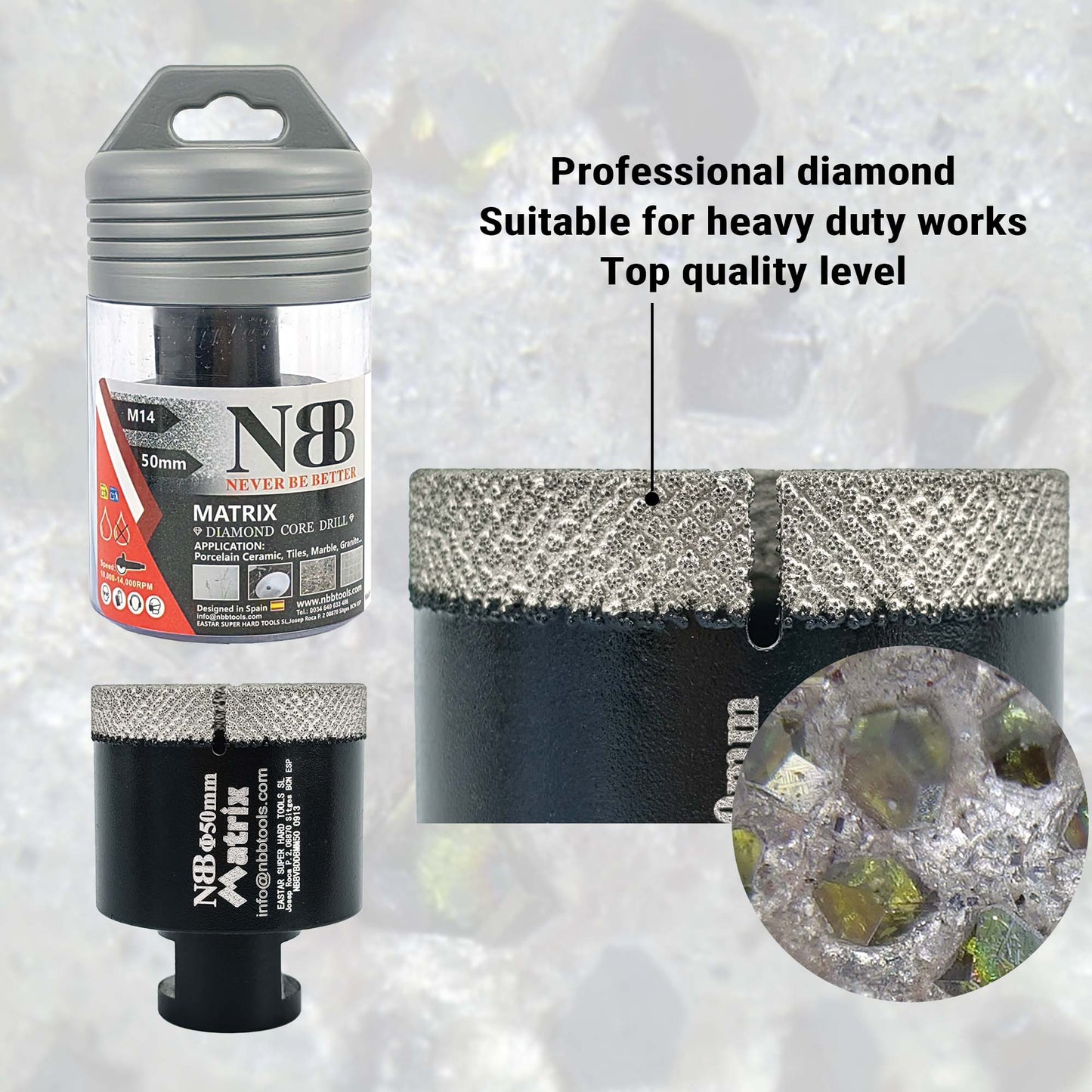 NBB Broca de diamante fresa diamantada con M14 Ordenar en forma de una matriz corona diamante para taladrar en porcelana cerámica baldosa granito mármol en seco húmedo para Amoladora Angular