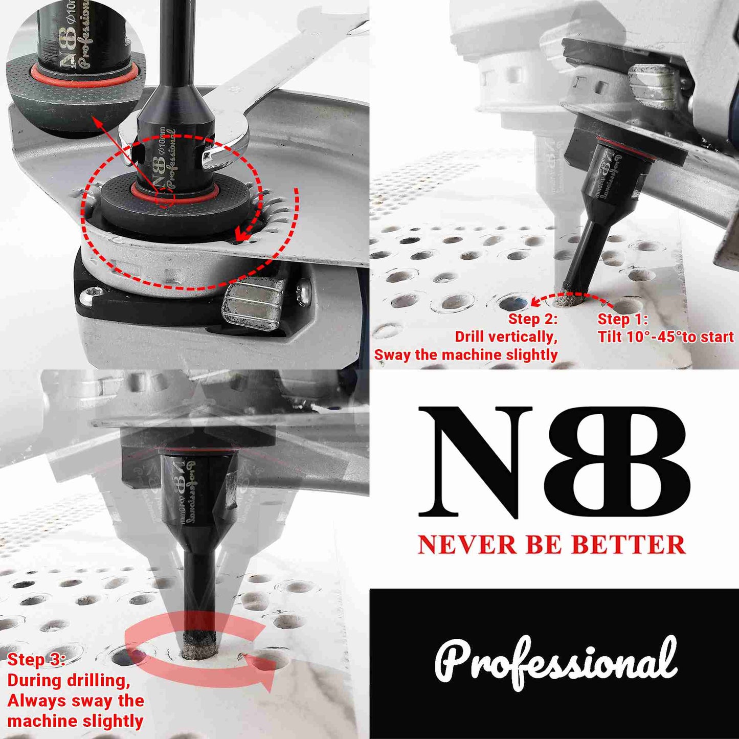 NBB Broca de diamante soldada al vacío con M14, para taladrar en seco y en húmedo profesionalmente en porcelana dura, cerámica, baldosas, granito, mármol, rápida, para Amoladora Angular(PRO EAVBDDBM)