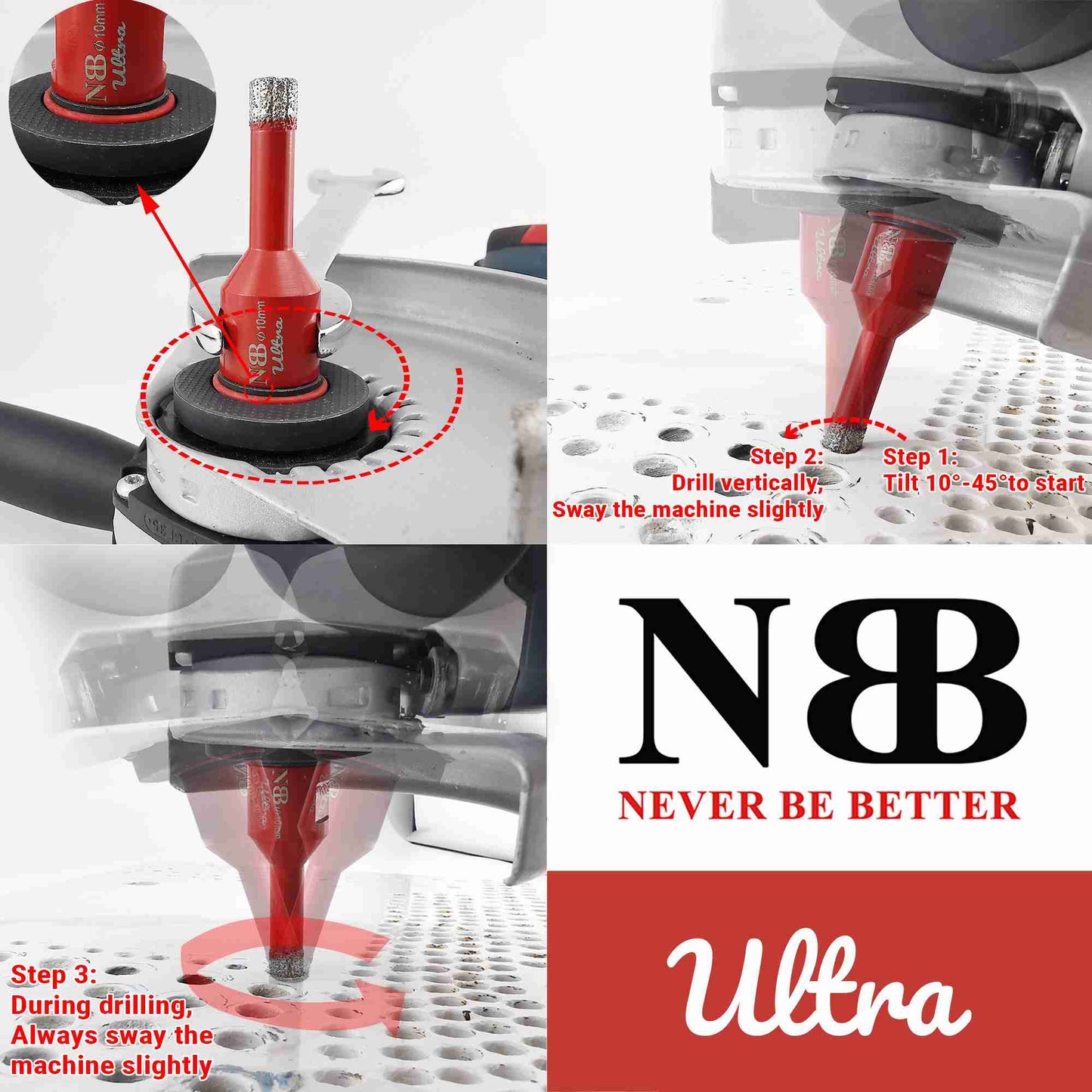 NBB Broca de diamante ultra calidad con M14, corona diamante para taladrar en seco y en húmedo en porcelana dura, cerámica, baldosas, granito, mármol, azulejo, para Amoladora Angular