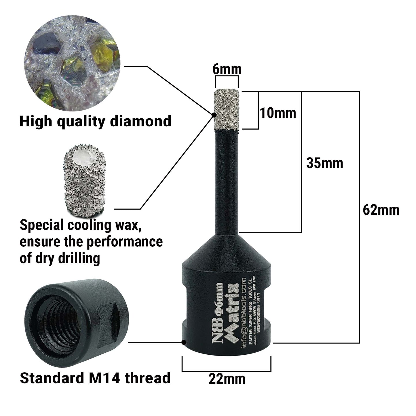 NBB Broca de diamante fresa diamantada con M14 Ordenar en forma de una matriz corona diamante para taladrar en porcelana cerámica baldosa granito mármol en seco húmedo para Amoladora Angular