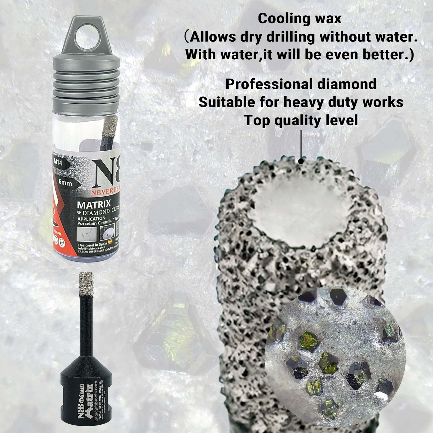 NBB Broca de diamante fresa diamantada con M14 Ordenar en forma de una matriz corona diamante para taladrar en porcelana cerámica baldosa granito mármol en seco húmedo para Amoladora Angular