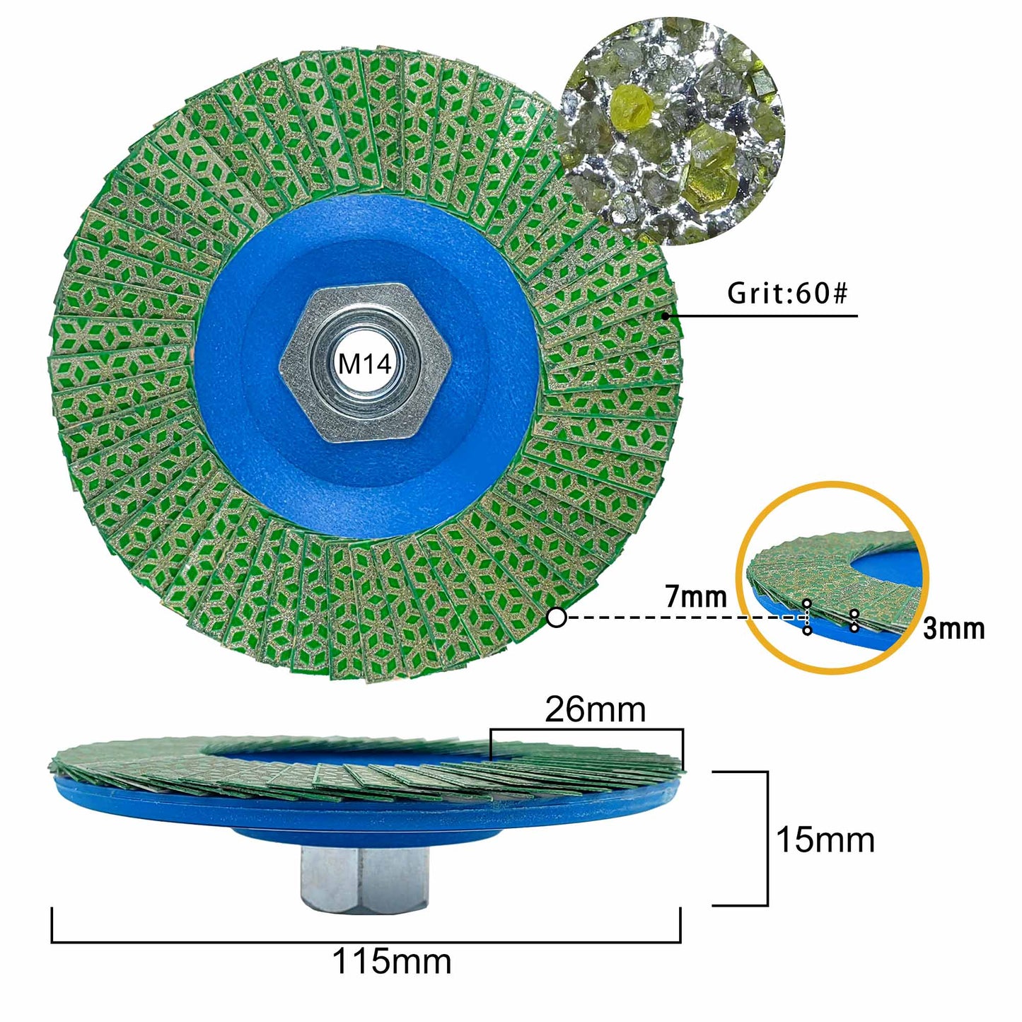 NBB Rueda de láminas con diamante Disco de láminas de diamante completo con M14 brida ideal para lijado pulido de cerámica gres porcelánico piedra bordes y biseles con amoladora