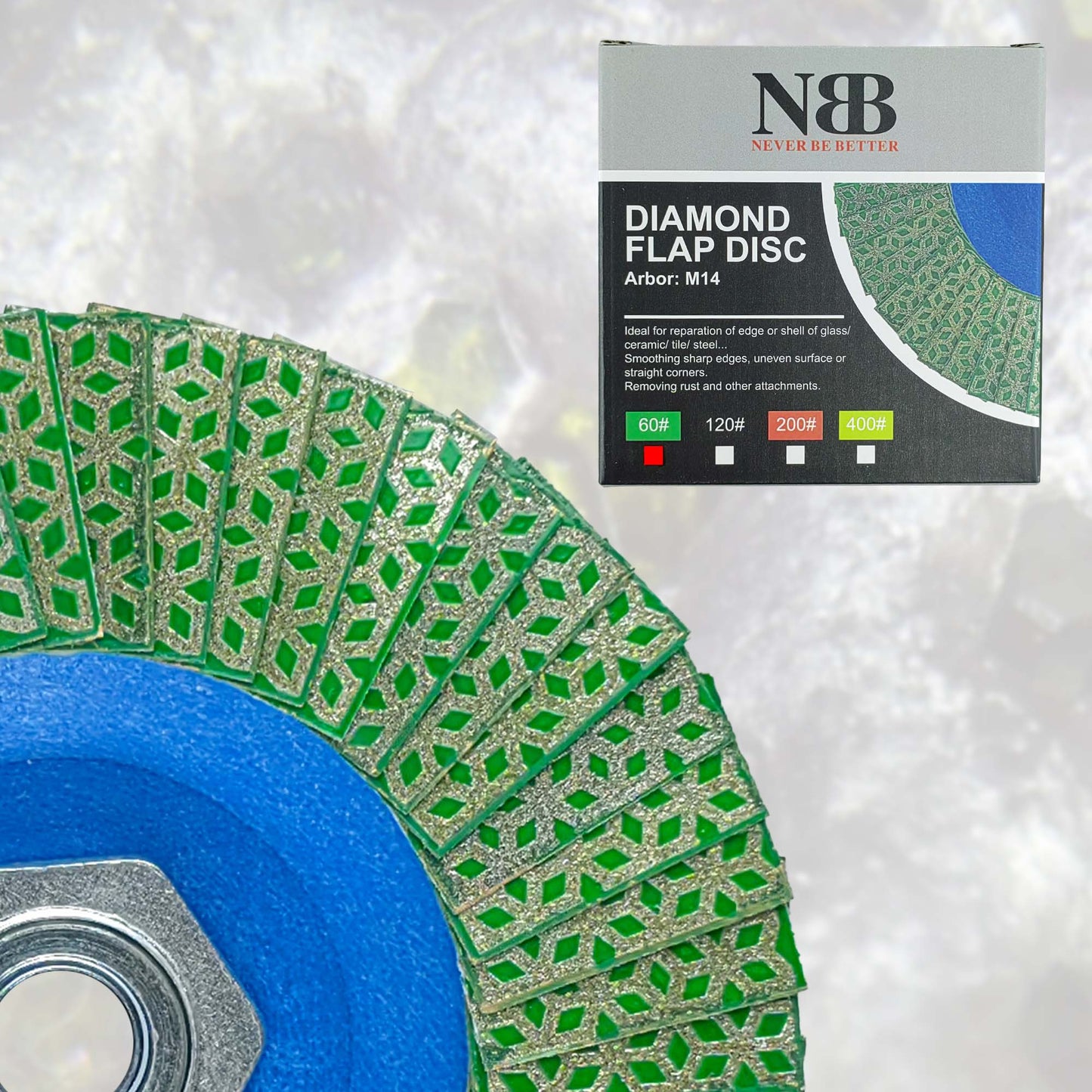 NBB Rueda de láminas con diamante Disco de láminas de diamante completo con M14 brida ideal para lijado pulido de cerámica gres porcelánico piedra bordes y biseles con amoladora