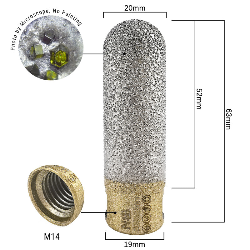 NBB Fresa de diamante con M14,forma de dedo,broca de chaflán,broca de fresado de diamante para ampliar y dar forma al agujero en porcelana,cerámica,baldosas,granito,mármol, en seco o húmedo