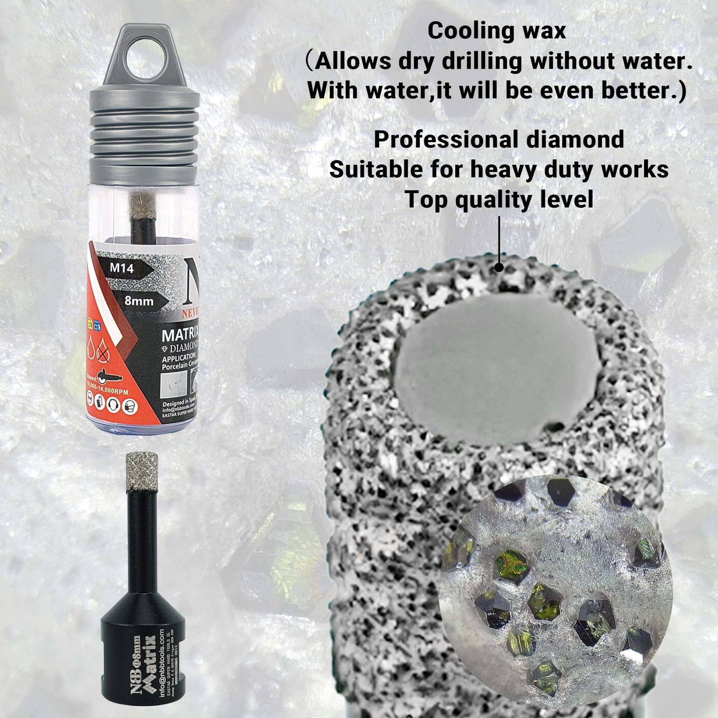 NBB Broca de diamante fresa diamantada con M14 Ordenar en forma de una matriz corona diamante para taladrar en porcelana cerámica baldosa granito mármol en seco húmedo para Amoladora Angular