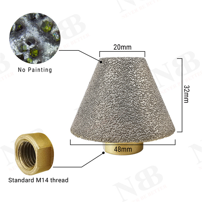 NBB Fresa de diamante con M14, para biselar en seco o húmedo profesionalmente en porcelana, cerámica, baldosas, granito, mármol, para amoladora angular