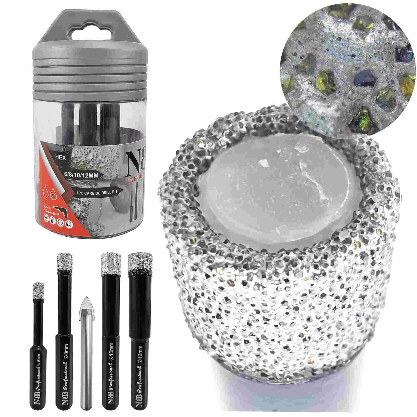 NBB Brocas de diamante con vástago hexagonal,corona diamante para taladrar en seco en porcelana, cerámica, baldosas, granito, azulejo, meyor en húmedo, en taladros de cable o sin cable