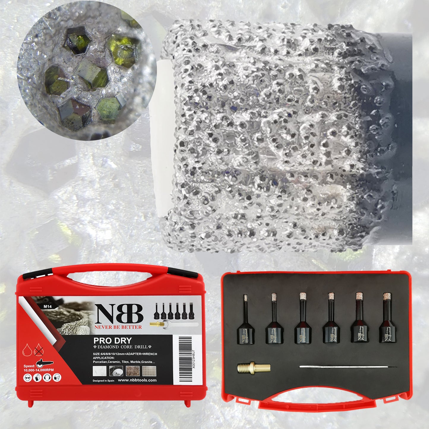 NBB Broca de diamante soldada al vacío con M14, para taladrar en seco y en húmedo profesionalmente en porcelana dura, cerámica, baldosas, granito, mármol, rápida, para Amoladora Angular(PRO EAVBDDBM)