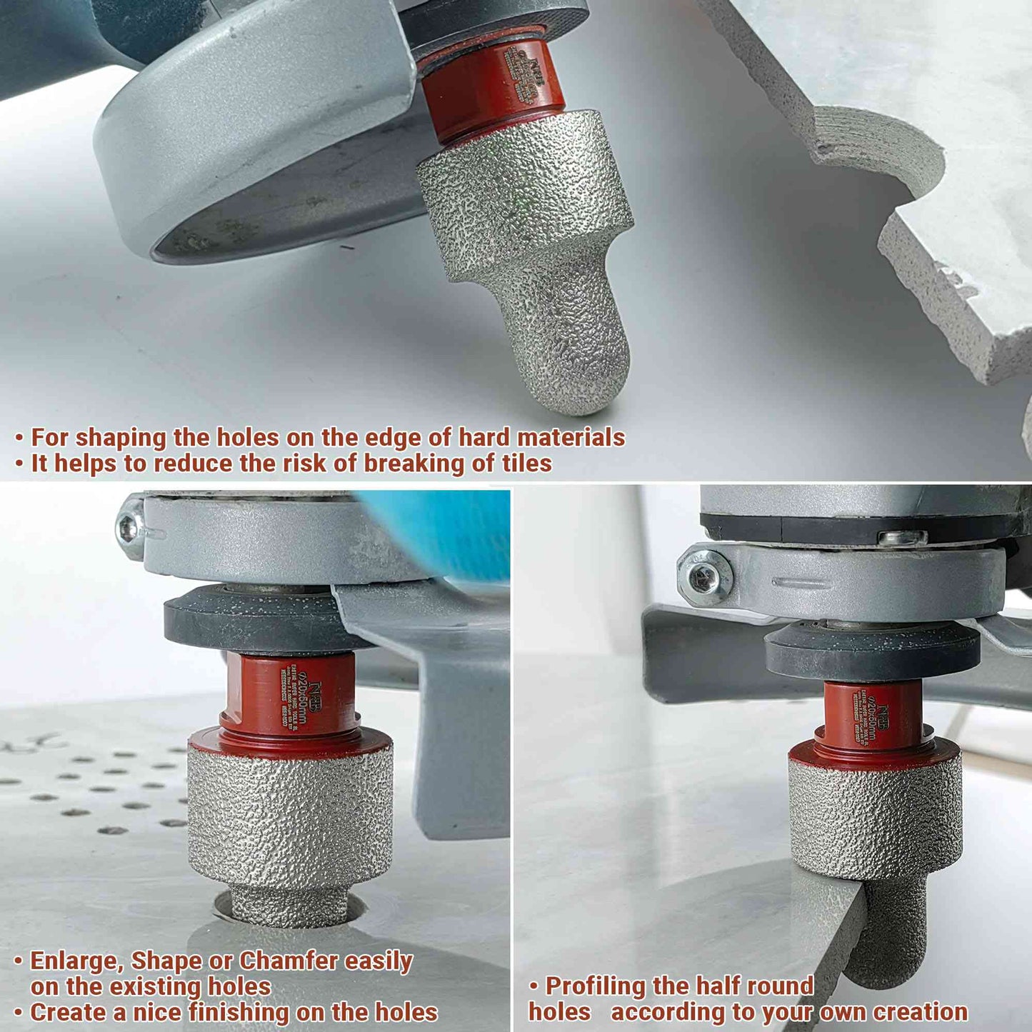 NBB Broca de fresado de dedo diamante con M14 Fresa cónica de diamante broca de chaflán para ampliar biselar agujeros baldosas azulejos cerámica porcelana granito mármol en seco