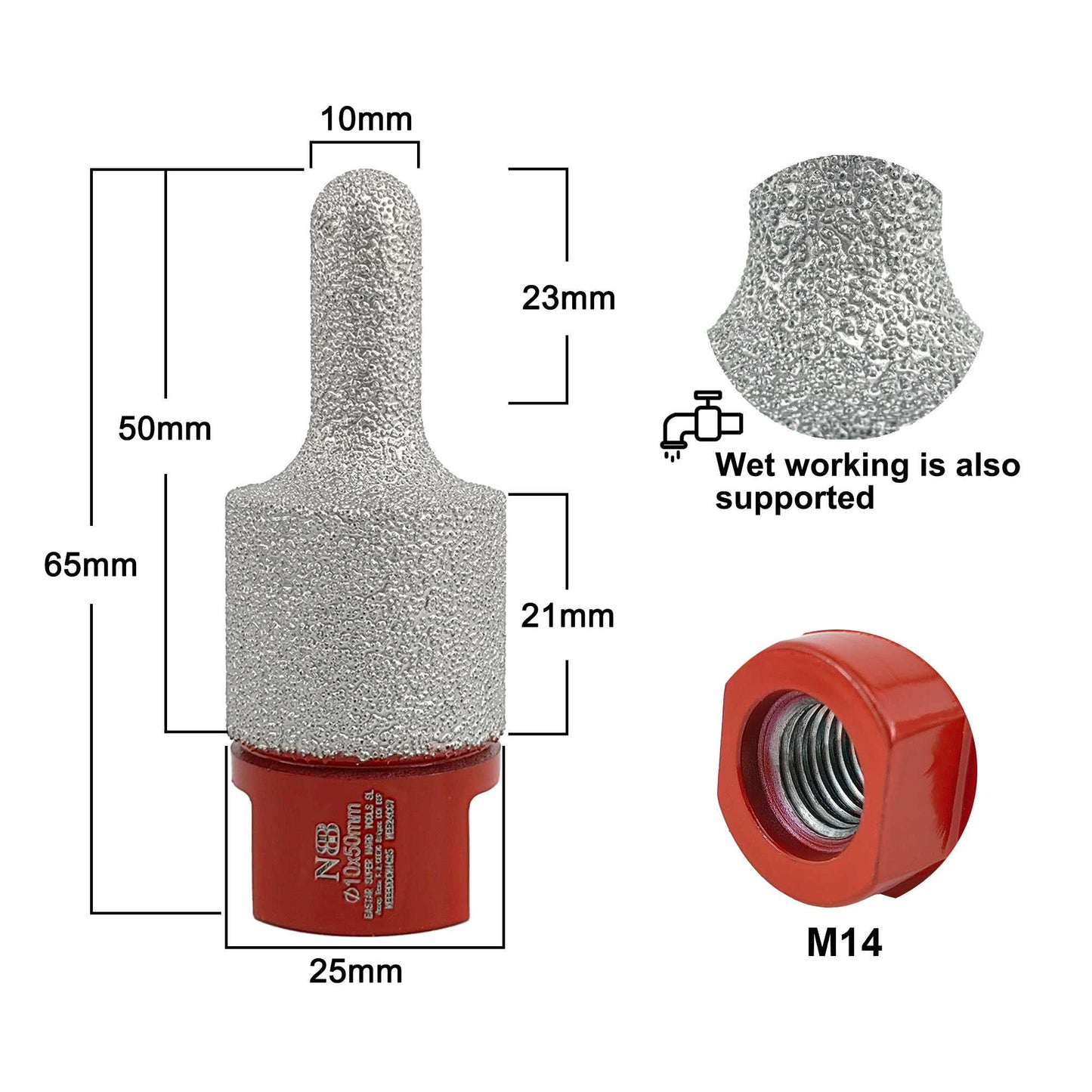 NBB Broca de fresado de dedo diamante con M14 Fresa cónica de diamante broca de chaflán para ampliar biselar agujeros baldosas azulejos cerámica porcelana granito mármol en seco