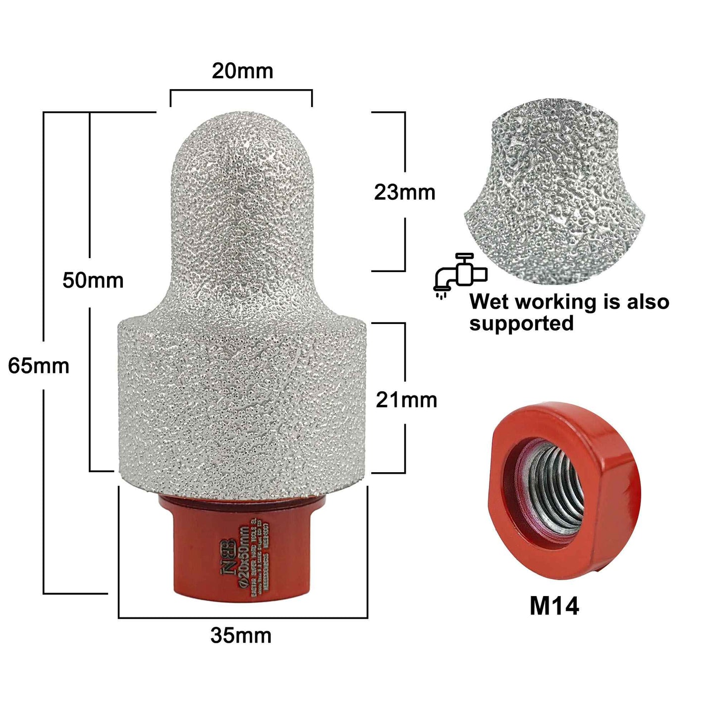 NBB Broca de fresado de dedo diamante con M14 Fresa cónica de diamante broca de chaflán para ampliar biselar agujeros baldosas azulejos cerámica porcelana granito mármol en seco