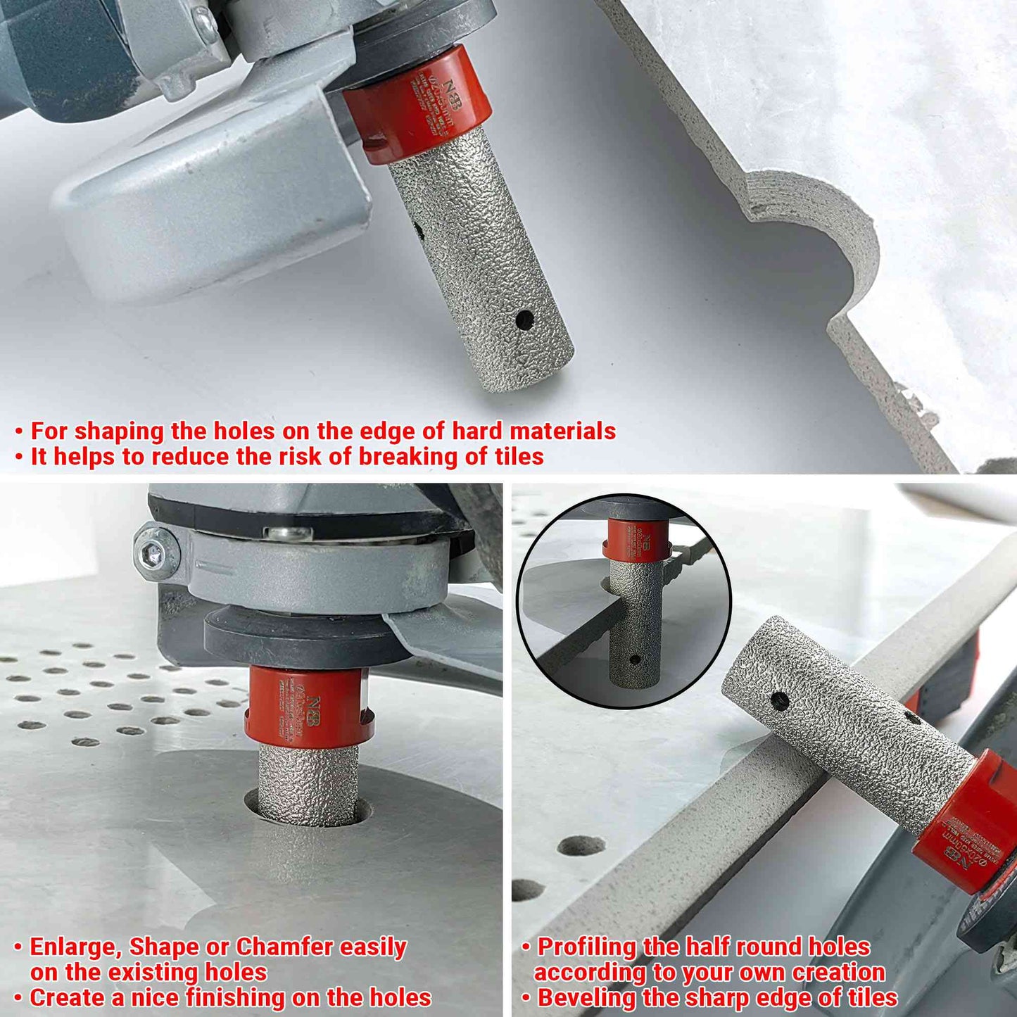 NBB Broca de fresado de diamante con M14 forma de dedo Fresa de diamante broca de chaflán para ampliar y dar forma al baldosas azulejos cerámica porcelana granito mármol en seco o húmedo