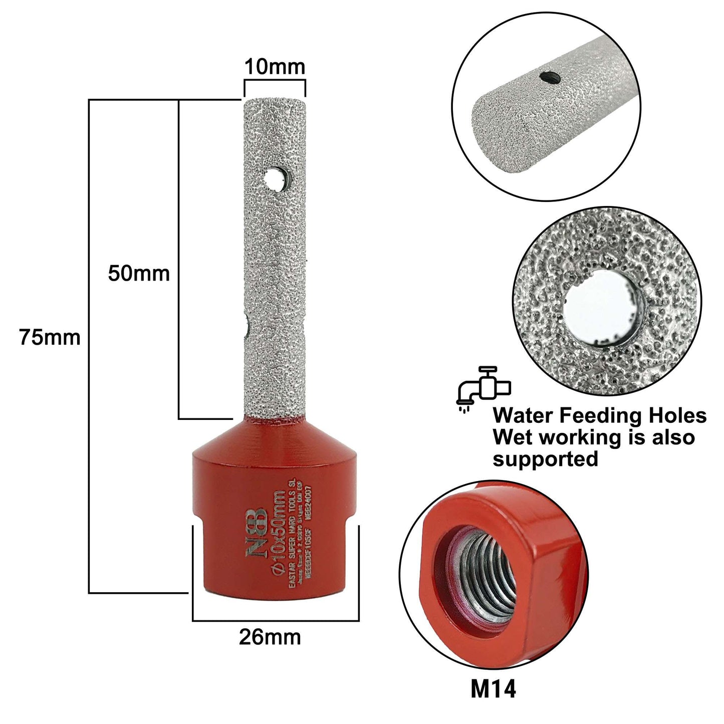 NBB Broca de fresado de diamante con M14 forma de dedo Fresa de diamante broca de chaflán para ampliar y dar forma al baldosas azulejos cerámica porcelana granito mármol en seco o húmedo
