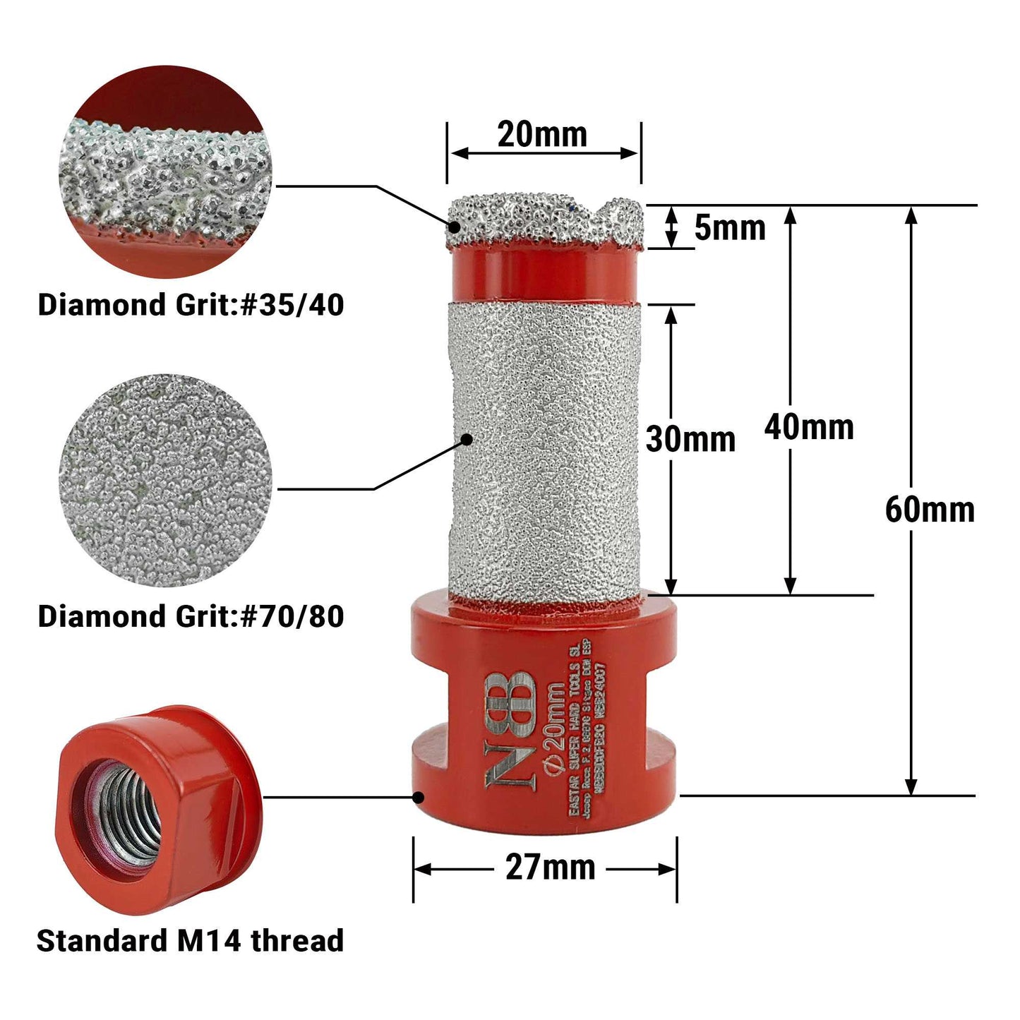 NBB Broca de diamante con M14 Fresa de fresado de diamante broca de chaflán para taladrar ampliar y dar forma al porcelana azulejos cerámica baldosas granito mármol en seco/húmedo 2 en 1