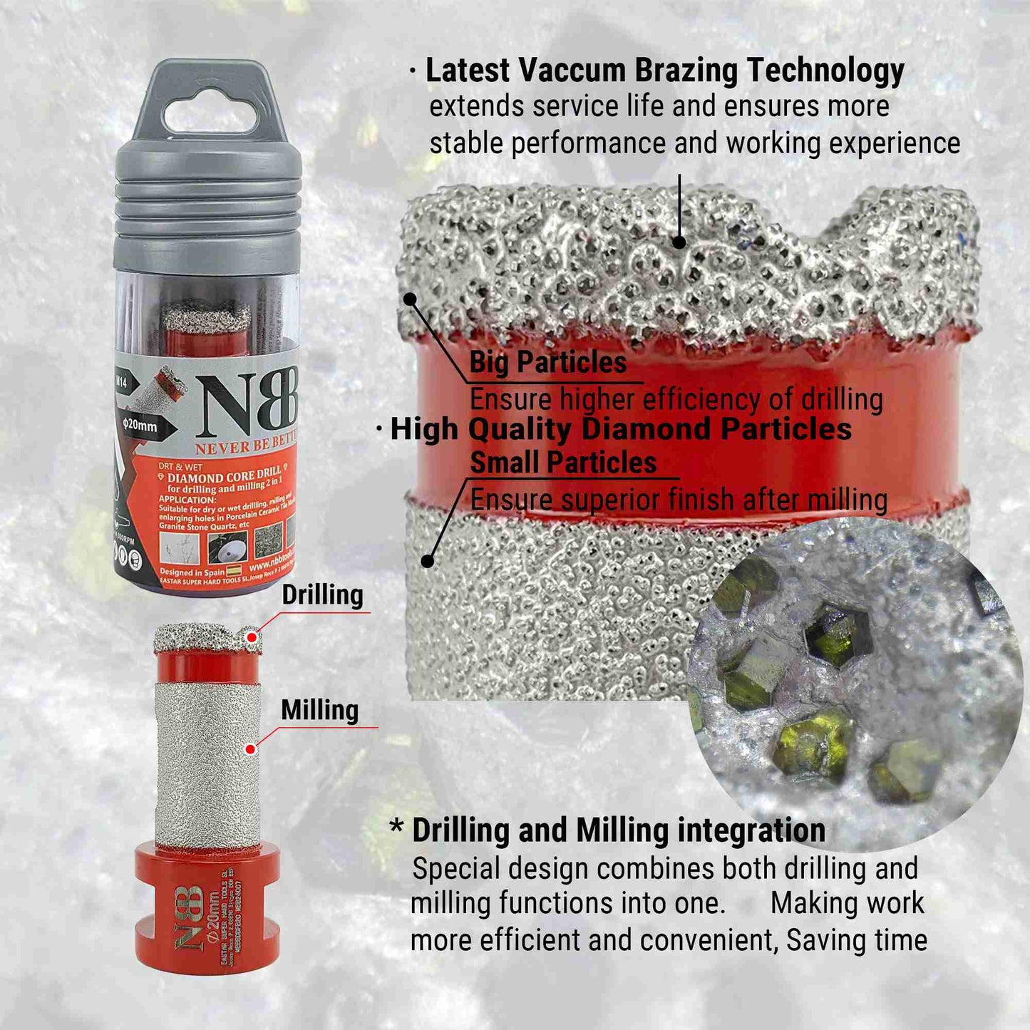 NBB Broca de diamante con M14 Fresa de fresado de diamante broca de chaflán para taladrar ampliar y dar forma al porcelana azulejos cerámica baldosas granito mármol en seco/húmedo 2 en 1