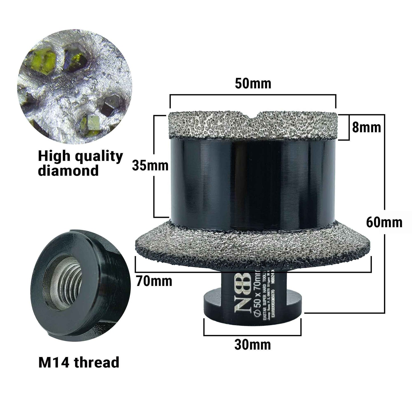 NBB Broca con biselado de diamante con M14 corona diamante sierra perforadora de diamante para taladrar y perfilar drenajes en porcelana cerámica baldosas granito mármol azulejo 2-in-1