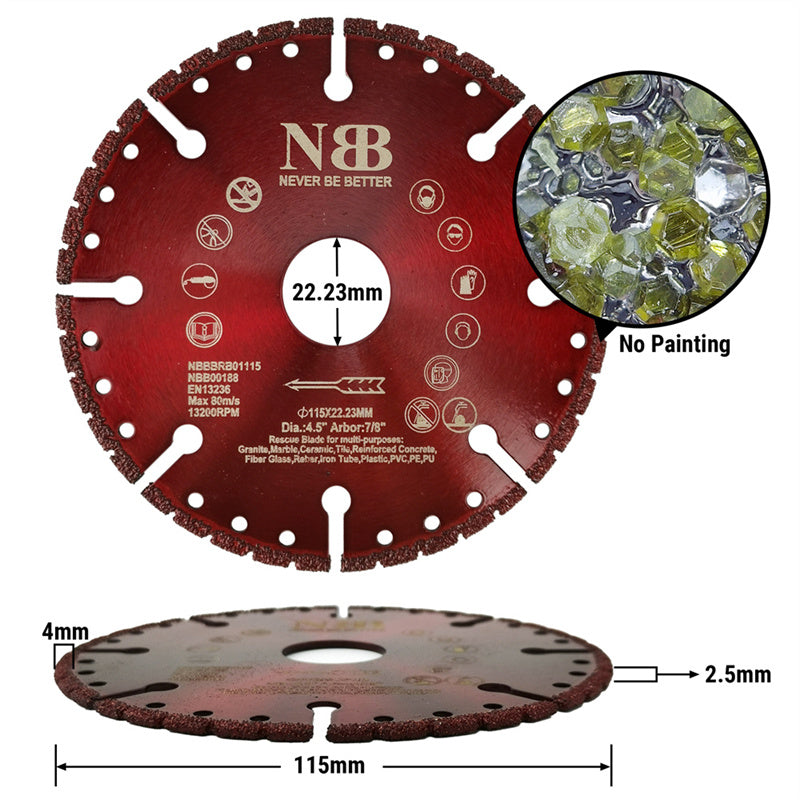 NBB Disco de corte multiusos de diamante Sierra diamante hoja de rescate alta eficiencia corte en granito concreto reforzado fibra de vidrio varilla plástico árbol 22.23mm Amoladora Angular